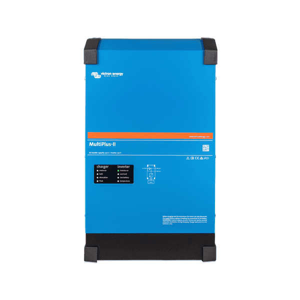 Front view of Victron MultiPlus-II 5000VA inverter charger in blue steel housing