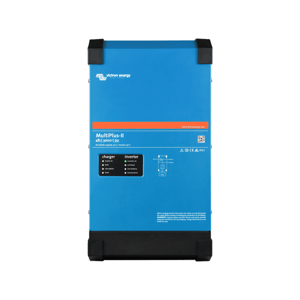 Victron MultiPlus-II 48/3000/35-32 inverter charger front view with status LEDs