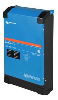 Perspective view showing the side and front of the MultiPlus-II inverter charger