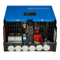 Close-up of internal connection area for Victron MultiPlus showing AC and DC terminals