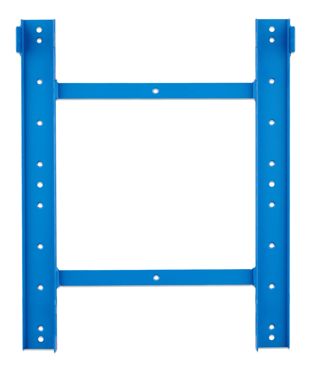 Front view of the blue steel wall mounting bracket for the MultiPlus inverter