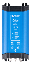 Front view of Victron Orion 12V to 24V 20A DC-DC converter in blue aluminium enclosure