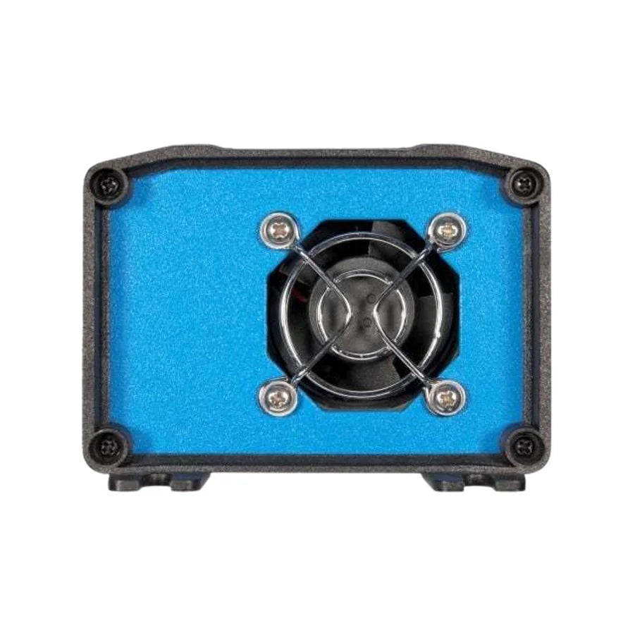 Rear view of the Orion DC-DC converter showing the internal cooling fan and protective guard