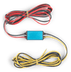 Top-down view of blue IP67 DC-DC converter with 1.8 metre input and output cables