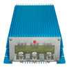 Top perspective of a blue 100A DC-DC converter highlighting the cooling fins