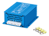 Side perspective of a blue non-isolated DC-DC converter showing heat dissipation fins