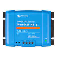 Front view of blue Victron Orion-Tr 24/48-6 isolated DC-DC converter with screw terminals