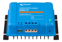 Front angled view of Victron 12V DC-DC converter showing terminal block and remote port