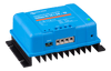 Right side angled view of blue Victron DC-DC converter showing enclosure depth and mounting holes