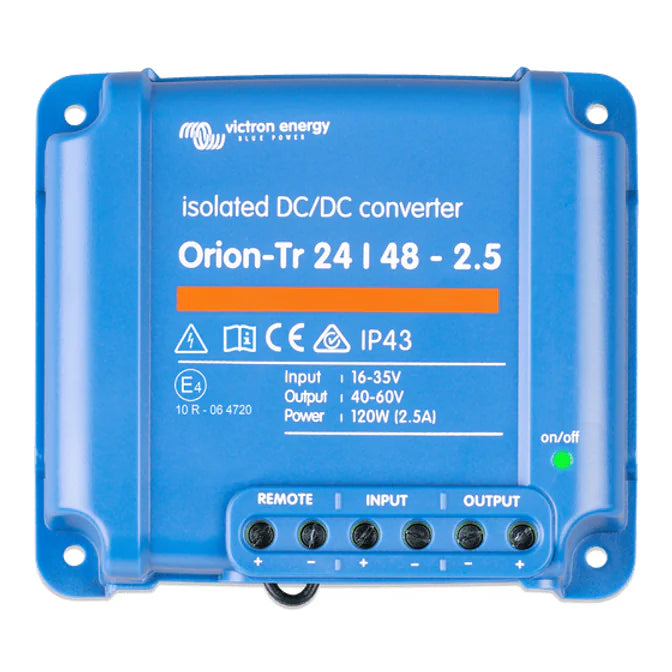 Victron Orion-Tr 24V to 48V isolated DC-DC converter with screw terminals and clear labels