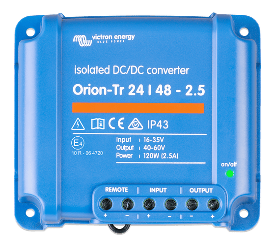 Victron Orion-Tr 24V to 48V isolated DC-DC converter with screw terminals and clear labels