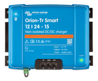 Front view of Victron Orion-Tr Smart 12/24-15 non-isolated DC-DC charger with terminal labels
