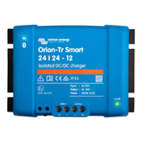 Front view of Victron Orion-Tr Smart 24/24-12 isolated DC-DC charger with terminal markings