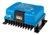Perspective view of blue Victron DC charger with black cooling fins