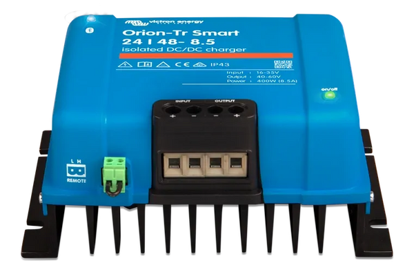 Perspective front view of the Victron Orion-Tr Smart 24/48-8.5 isolated battery charger