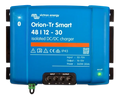 Top view of Victron Orion-Tr Smart 48V to 12V 30A isolated DC-DC charger showing labels and terminals