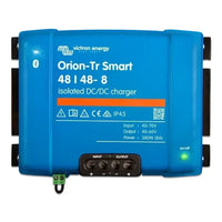Front view of the Victron 48V to 48V Orion-Tr Smart isolated DC-DC charger with terminal covers