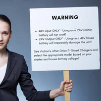 Selection warning guide for Orion-Tr Smart chargers regarding battery voltage compatibility