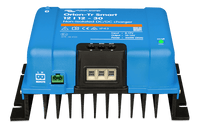 Front perspective of the Victron charger showing remote port and DC terminals