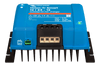 Front perspective view of the blue Victron DC-DC charger showing interface labels