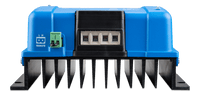 Front view of the charger terminals and large vertical cooling fins of the Victron Orion-Tr Smart 24/12-30