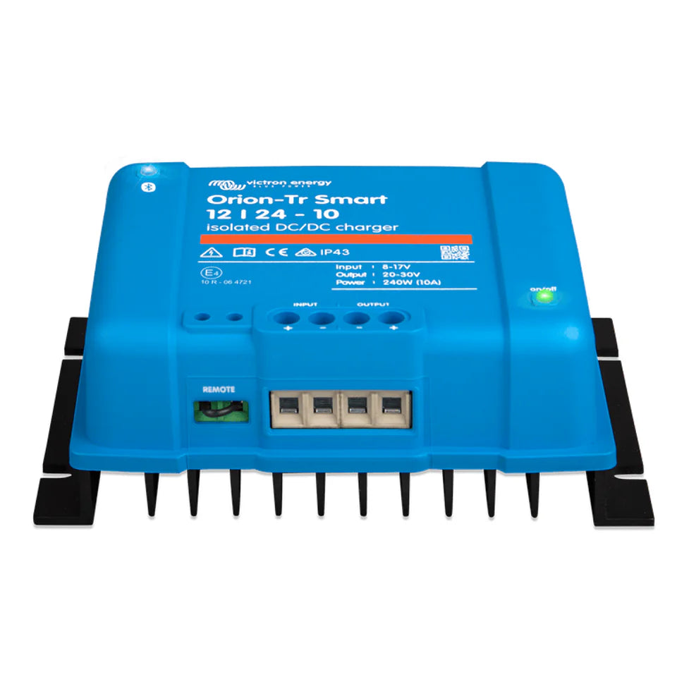 Front-bottom view of Victron Orion-Tr Smart showing input output terminal block