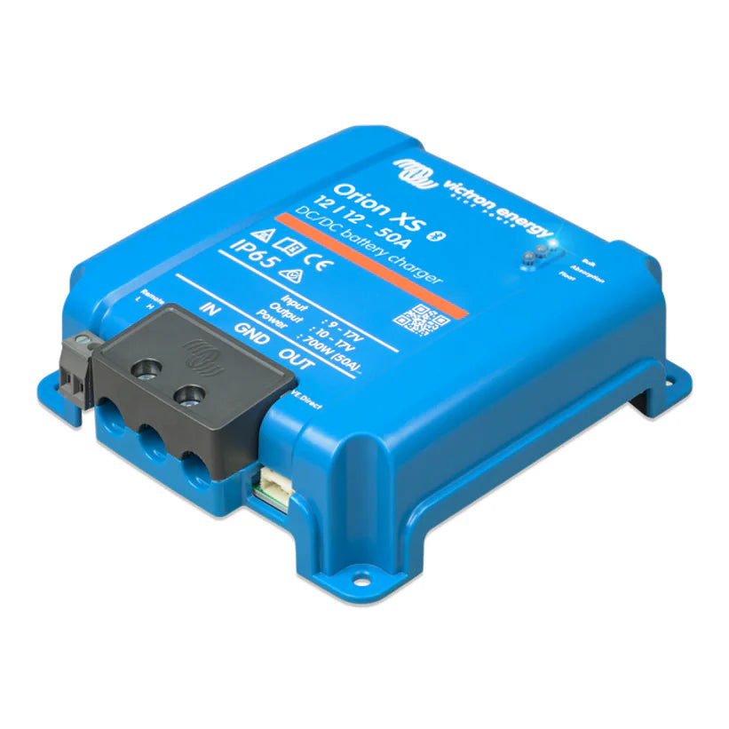 Perspective view of the Orion XS 12/12 50A battery charger housing