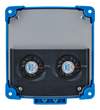 Rear view of the charger showing twin cooling fans and a metallic heat dissipation plate