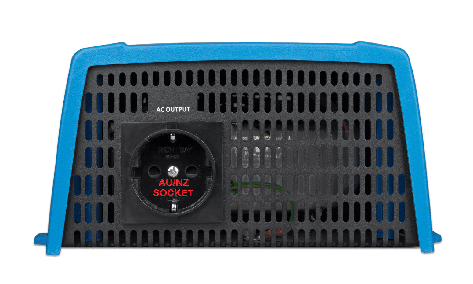 Front view of the inverter highlighting the AC output socket for Australian and New Zealand plugs