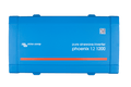 Top-down view of blue Victron Phoenix 12/1200 pure sine wave inverter showing branding and QR code