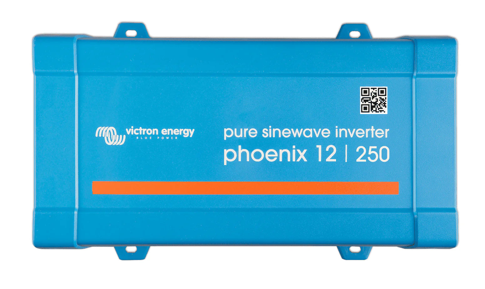 Top view of blue Victron Phoenix 12/250 pure sinewave inverter enclosure
