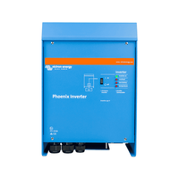 Front view of blue Victron Phoenix 48V 3000VA pure sine wave inverter with status LEDs and power switch