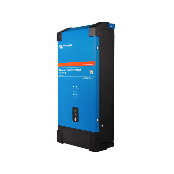 Right side angled view of the Victron Phoenix Smart Inverter 12/2000 in blue and black