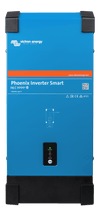 Front view of blue Victron Phoenix Smart Inverter with status LEDs and power button