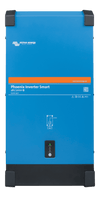 Front view of blue Victron Phoenix Smart 48V 5000VA inverter with status LED indicators