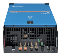 Bottom connection panel of the Victron 5000VA inverter showing electrical terminals