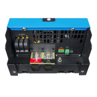 Bottom connection panel of the inverter showing electrical terminals and communication ports