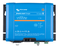 Front panel of Victron Phoenix Smart IP43 24V 25A battery charger with status LEDs and Bluetooth connectivity