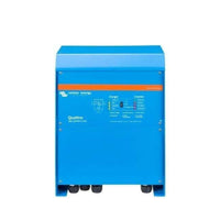 Front view of blue Victron Quattro 24V 5000VA inverter charger with LED status indicators