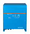 Front view of blue Victron Quattro 15000VA inverter charger showing status LEDs and system interface