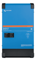 Front view of blue Victron Quattro-II 48V 5000VA inverter charger