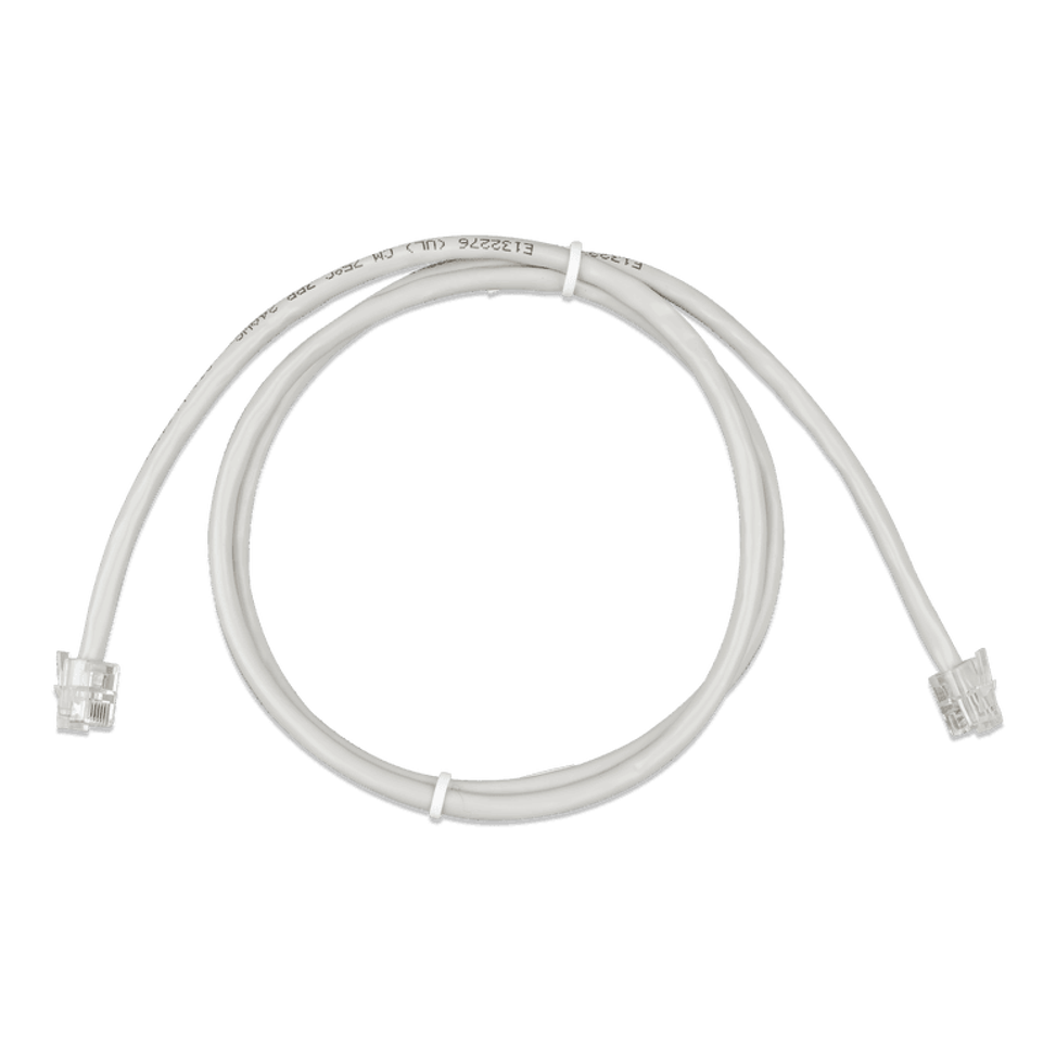 Coiled 1.8m grey RJ12 UTP cable with transparent modular connectors on both ends