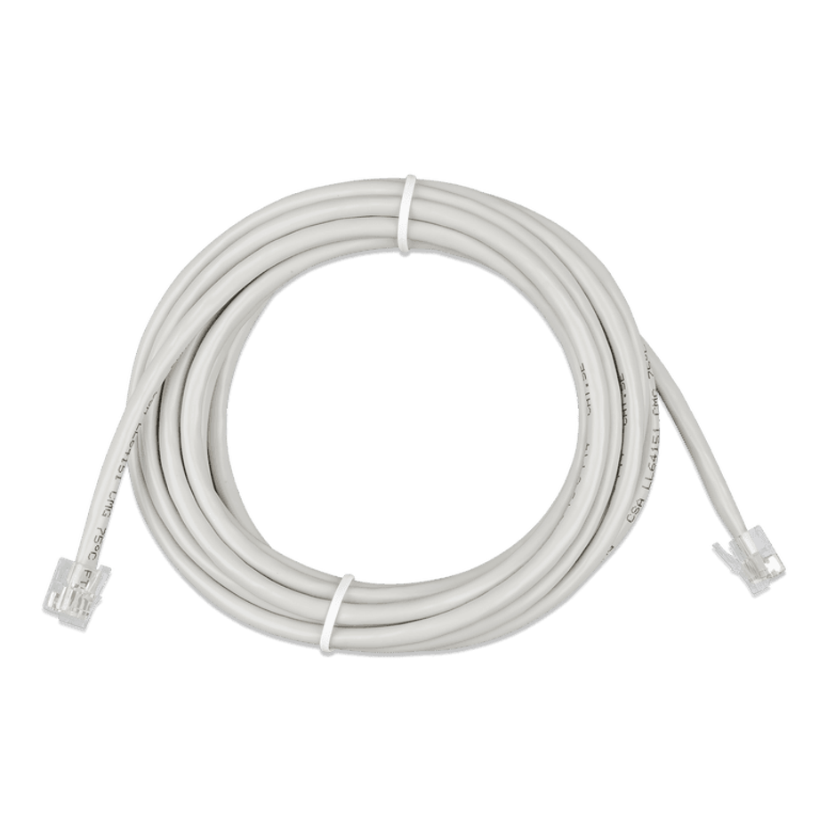 Coiled 5m grey RJ12 UTP cable with transparent modular connectors on both ends