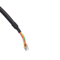 Close-up of six colour-coded stripped wire ends for RS485 connection