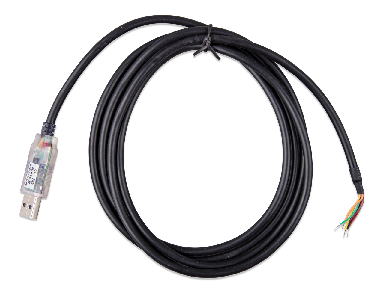 Victron 1.8m RS485 to USB interface cable with clear USB housing and stripped wire ends