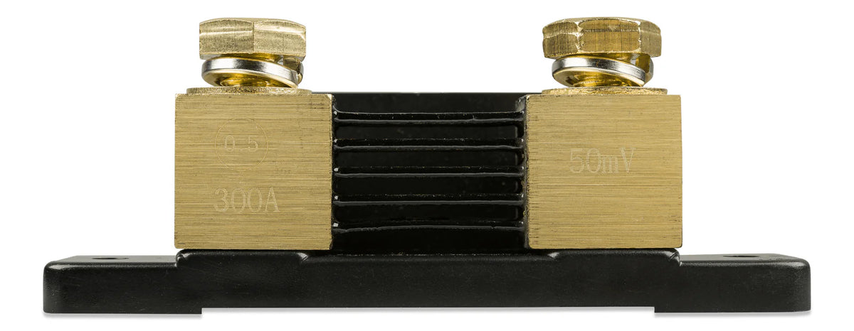 Close-up of the metal shunt block with 300A and 50mV markings