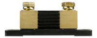 Close-up of the metal shunt block with 300A and 50mV markings