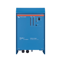 Front view of a blue Victron Skylla-i 24V 80A battery charger showing LED status display and power switch