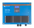 Front view of Skylla-IP65 battery charger featuring LCD, navigation buttons and large cooling fins