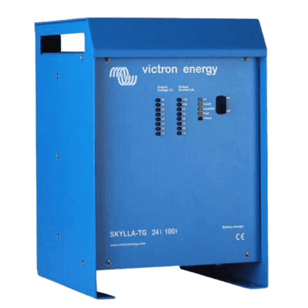 Victron Skylla-TG 24V 100A battery charger with blue metal enclosure and LED front panel